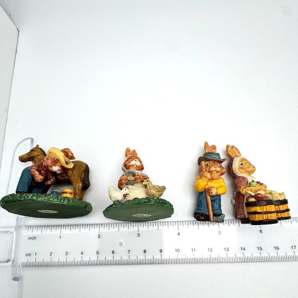 Miniature Vtg Rabbit Bunny Country Farm Easter Vtg THT 1991 Set of 4 Resin - Picture 2 of 13